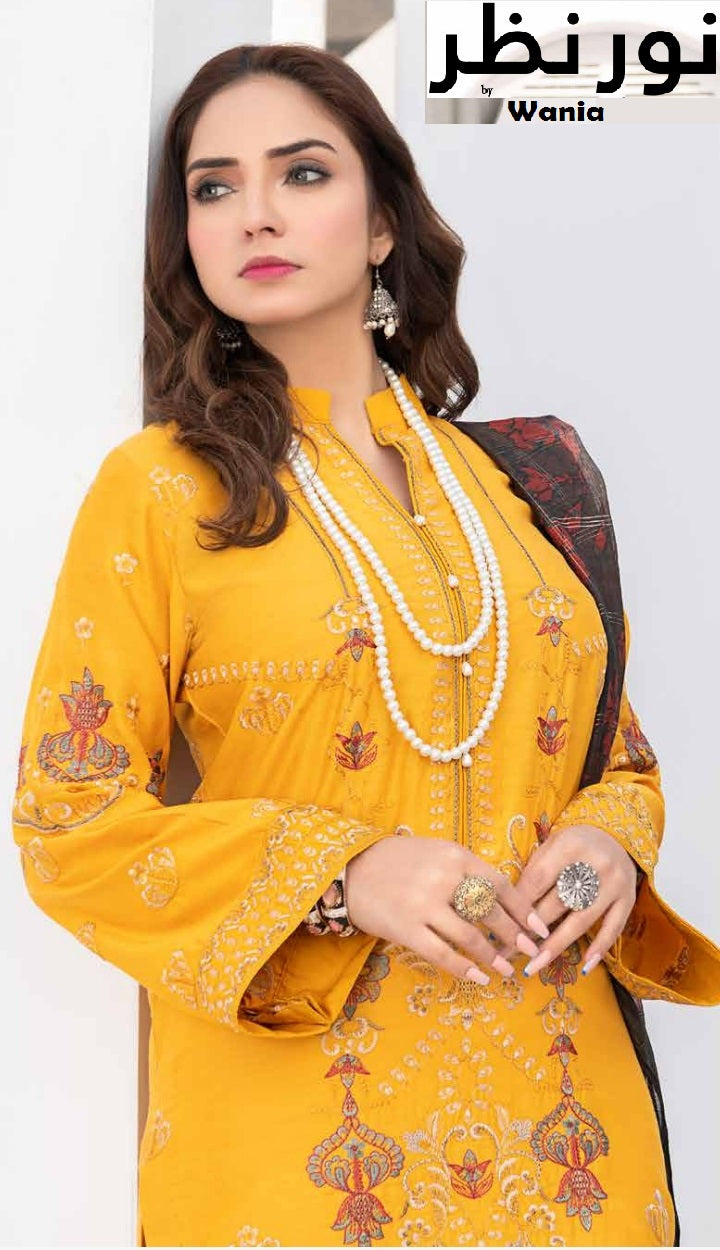 3 Piece VISCOSE SILK EMBROIDERED SHIRT WITH FANCY PRINT DUPATTA-Noor-e-Nazar by Wania
