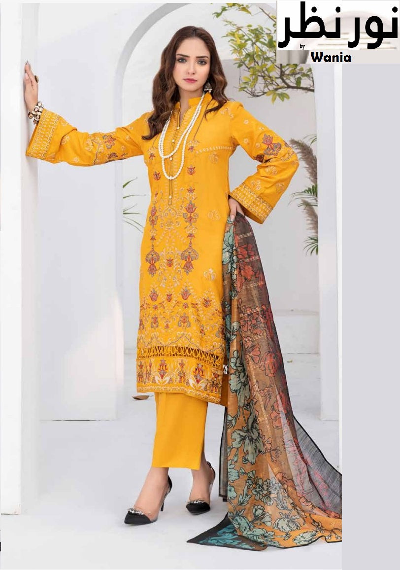 3 Piece VISCOSE SILK EMBROIDERED SHIRT WITH FANCY PRINT DUPATTA-Noor-e-Nazar by Wania