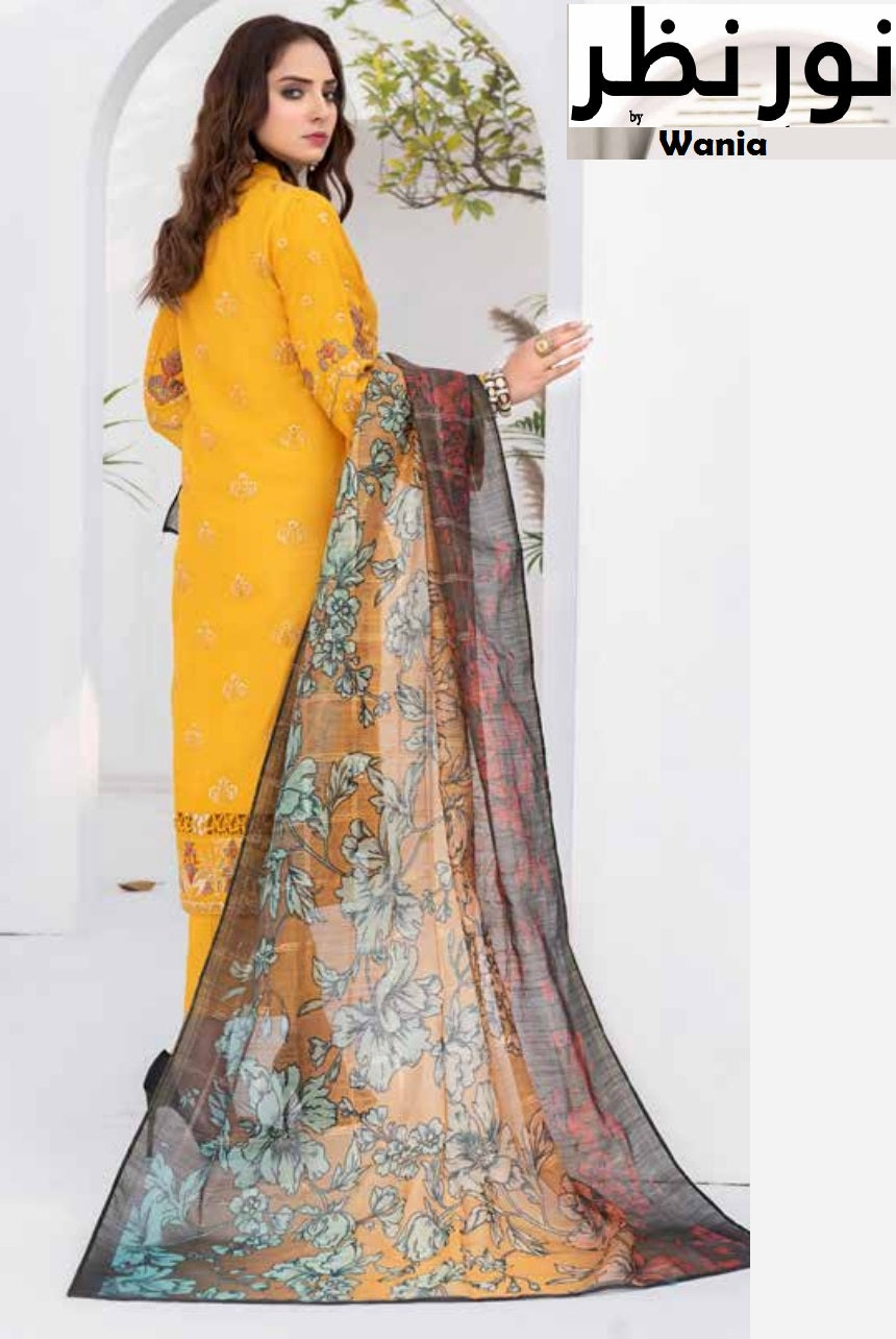 3 Piece VISCOSE SILK EMBROIDERED SHIRT WITH FANCY PRINT DUPATTA-Noor-e-Nazar by Wania