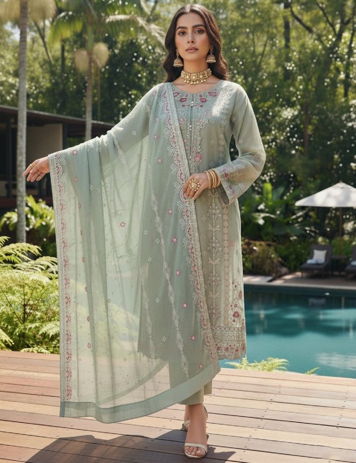 Velessa By Dressline-Semi‑stitched 3‑Piece Luxury Embroidered Chiffon Collection