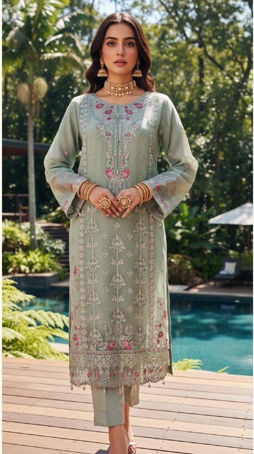 Velessa By Dressline-Semi‑stitched 3‑Piece Luxury Embroidered Chiffon Collection
