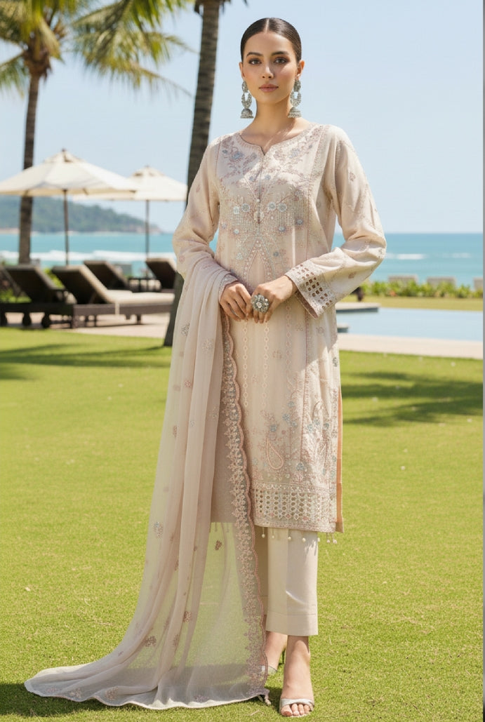 Velessa By Dressline-Semi‑stitched 3‑Piece Luxury Embroidered Chiffon Collection