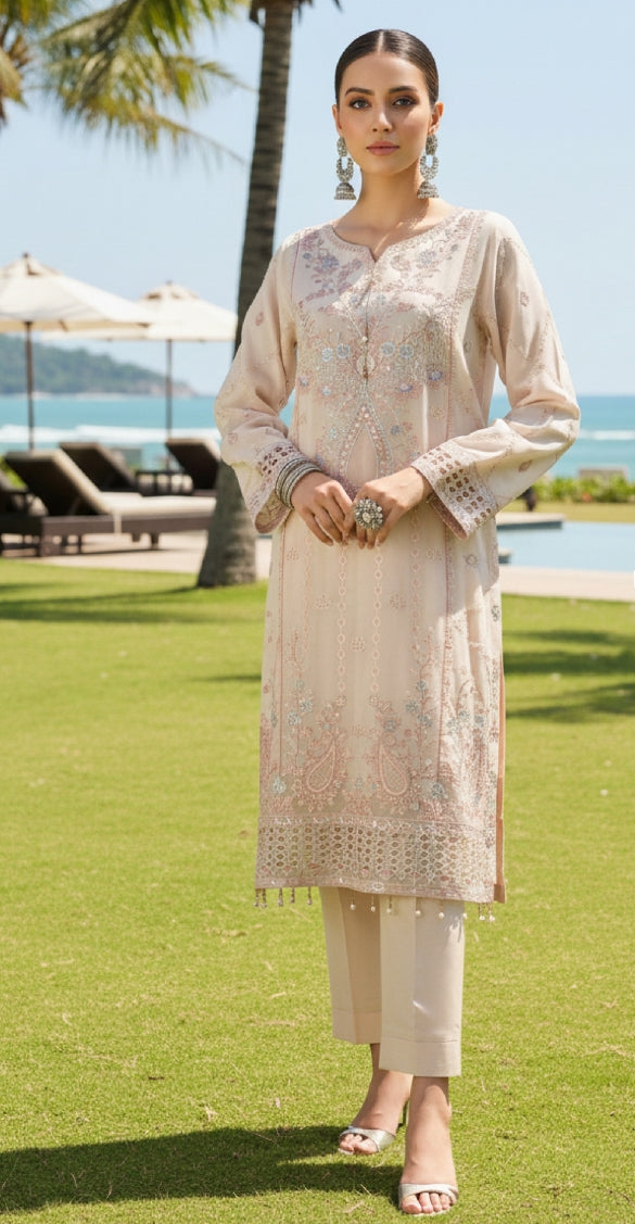 Velessa By Dressline-Semi‑stitched 3‑Piece Luxury Embroidered Chiffon Collection