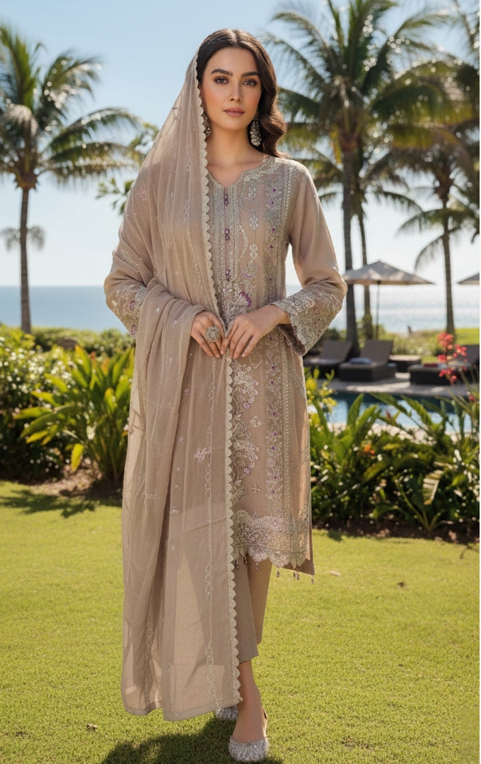 Velessa By Dressline-Semi‑stitched 3‑Piece Luxury Embroidered Chiffon Collection