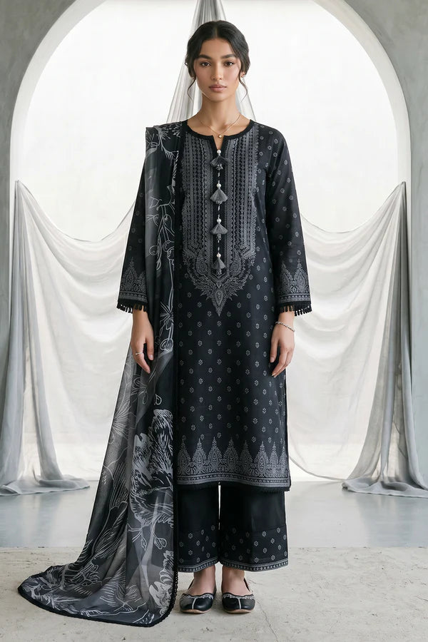 Zellbury Monochrome Lawn Unstitched 3 Pc-1091