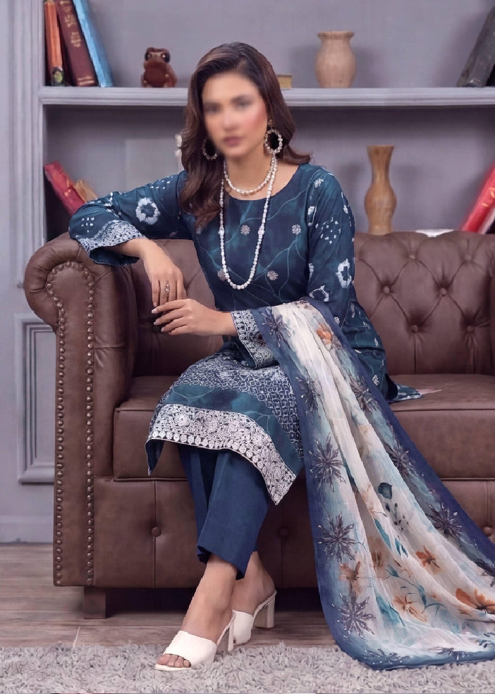 FANTAK CRAFT  Digital Print Slub Lawn Embroidered 3PC Suit