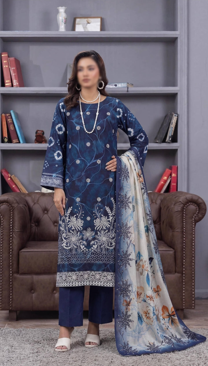 FANTAK CRAFT  Digital Print Slub Lawn Embroidered 3PC Suit