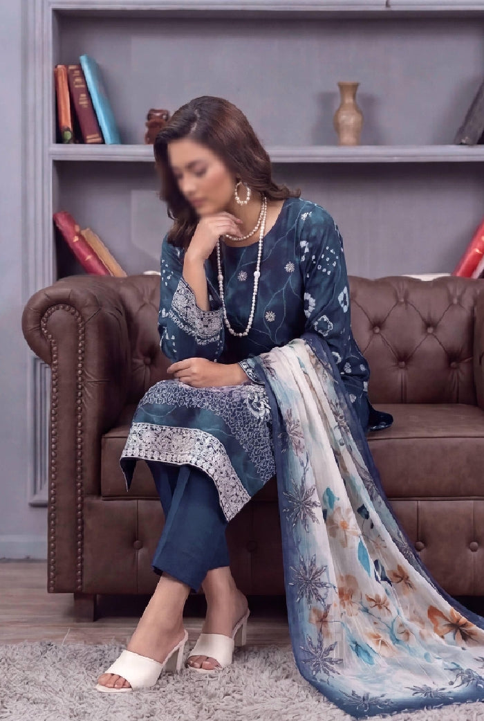 FANTAK CRAFT  Digital Print Slub Lawn Embroidered 3PC Suit