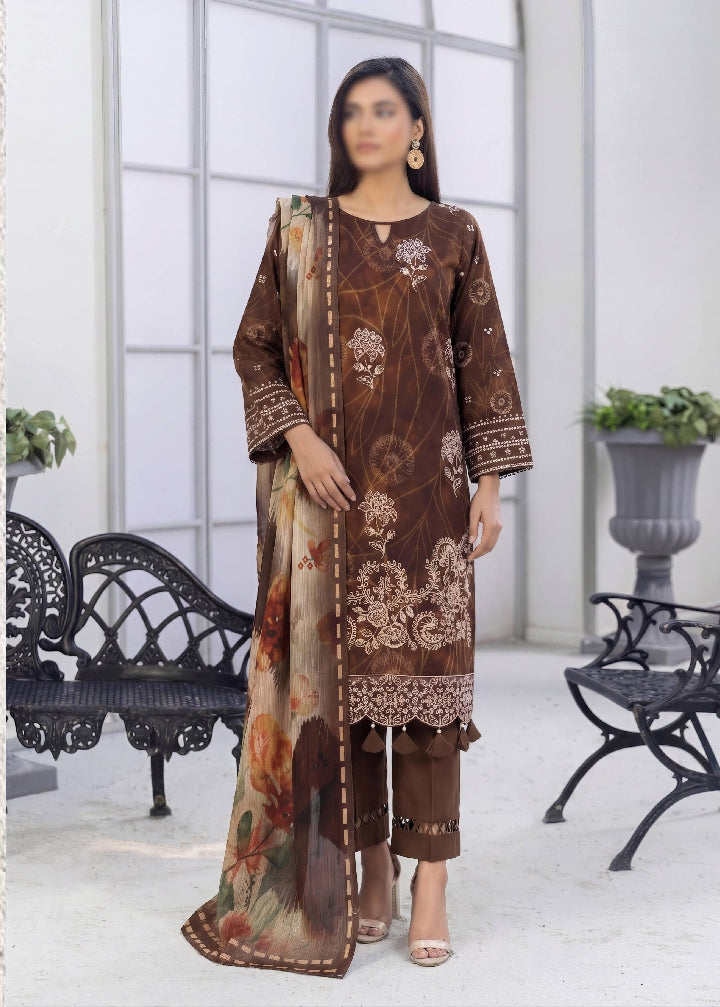 FANTAK CRAFT  Digital Print Slub Lawn Embroidered 3PC Suit