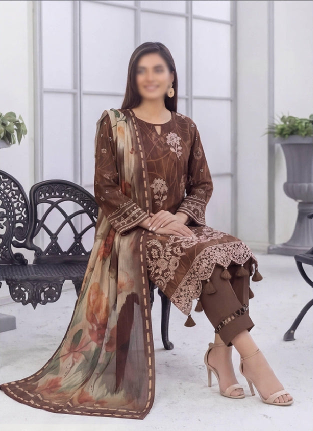 FANTAK CRAFT  Digital Print Slub Lawn Embroidered 3PC Suit