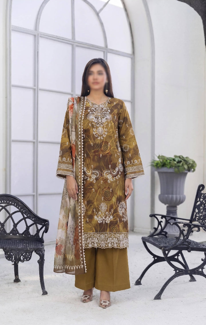 FANTAK CRAFT  Digital Print Slub Lawn Embroidered 3PC Suit