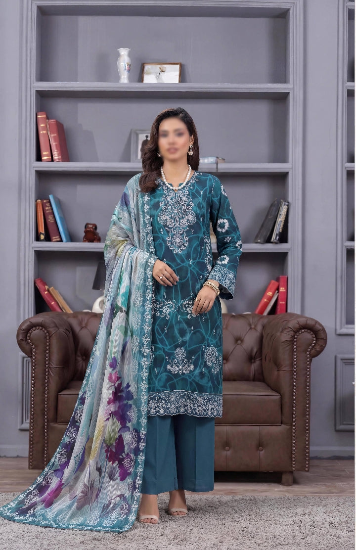 FANTAK CRAFT  Digital Print Slub Lawn Embroidered 3PC Suit