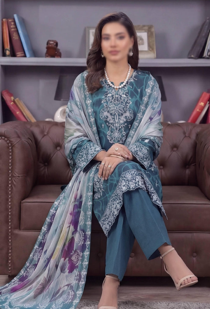 FANTAK CRAFT  Digital Print Slub Lawn Embroidered 3PC Suit