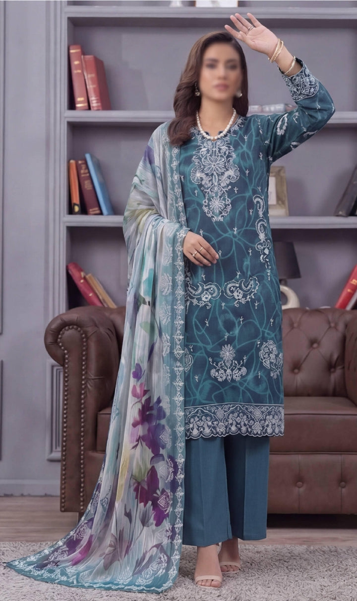 FANTAK CRAFT  Digital Print Slub Lawn Embroidered 3PC Suit