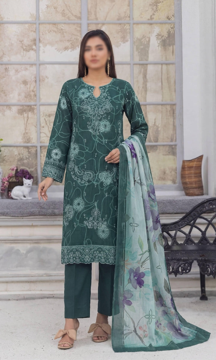 FANTAK CRAFT  Digital Print Slub Lawn Embroidered 3PC Suit