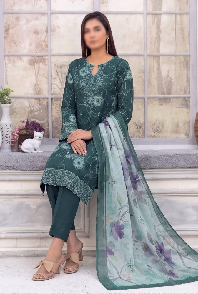 FANTAK CRAFT  Digital Print Slub Lawn Embroidered 3PC Suit
