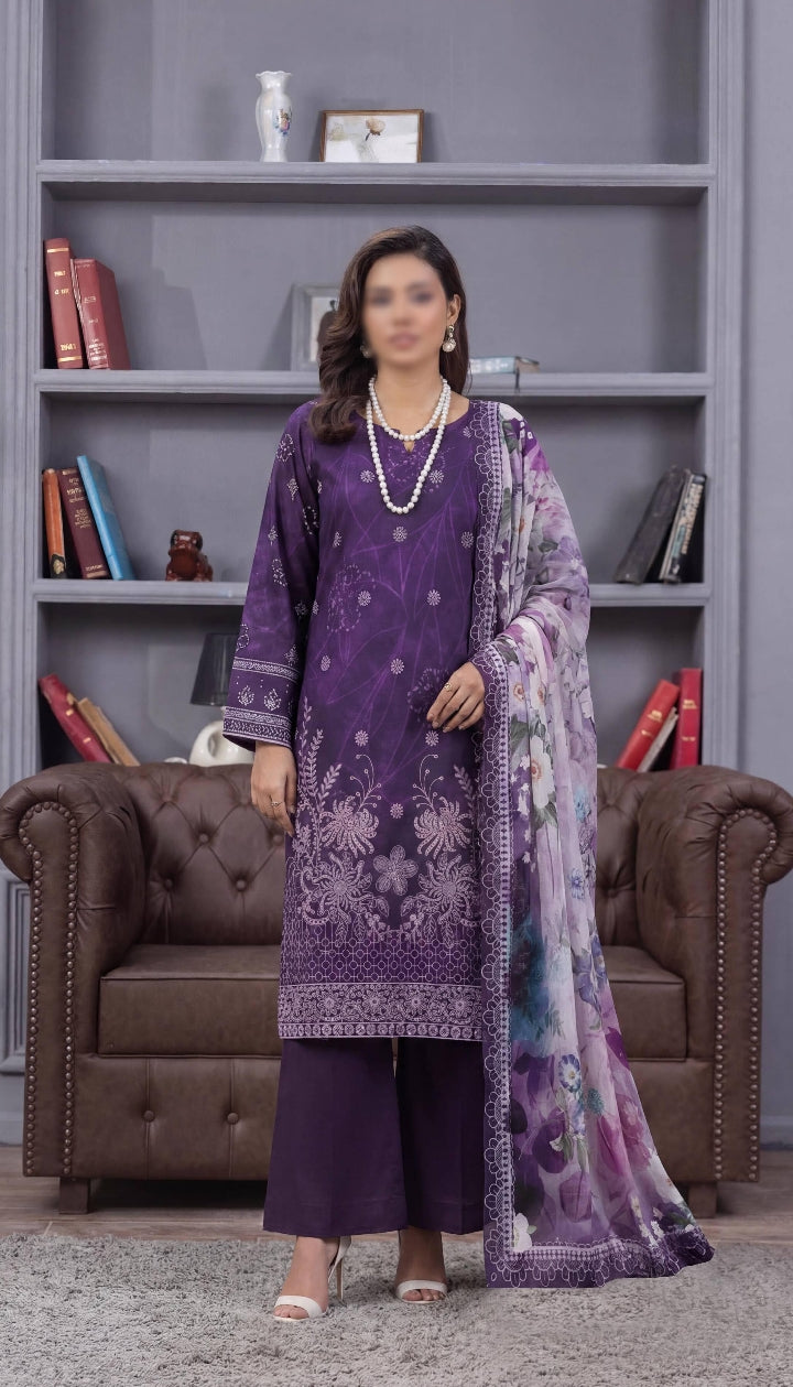 FANTAK CRAFT  Digital Print Slub Lawn Embroidered 3PC Suit
