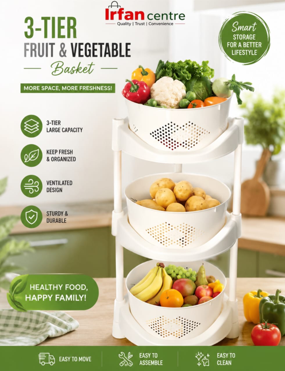 multipurpose vegetable basket and rack | Plastic rack with 3 Layers for Kitchen Organization