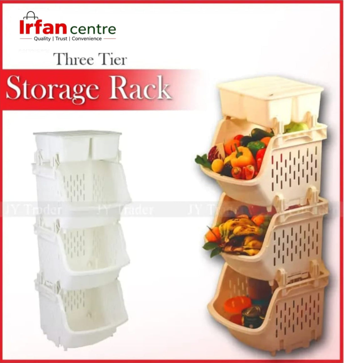 Multi-Purpose Vegetable Rack – 3 Tier Plastic Storage Organizer for Fruits, Vegetables, Grocery & Kitchen Use – Stackable & Space-Saving Design