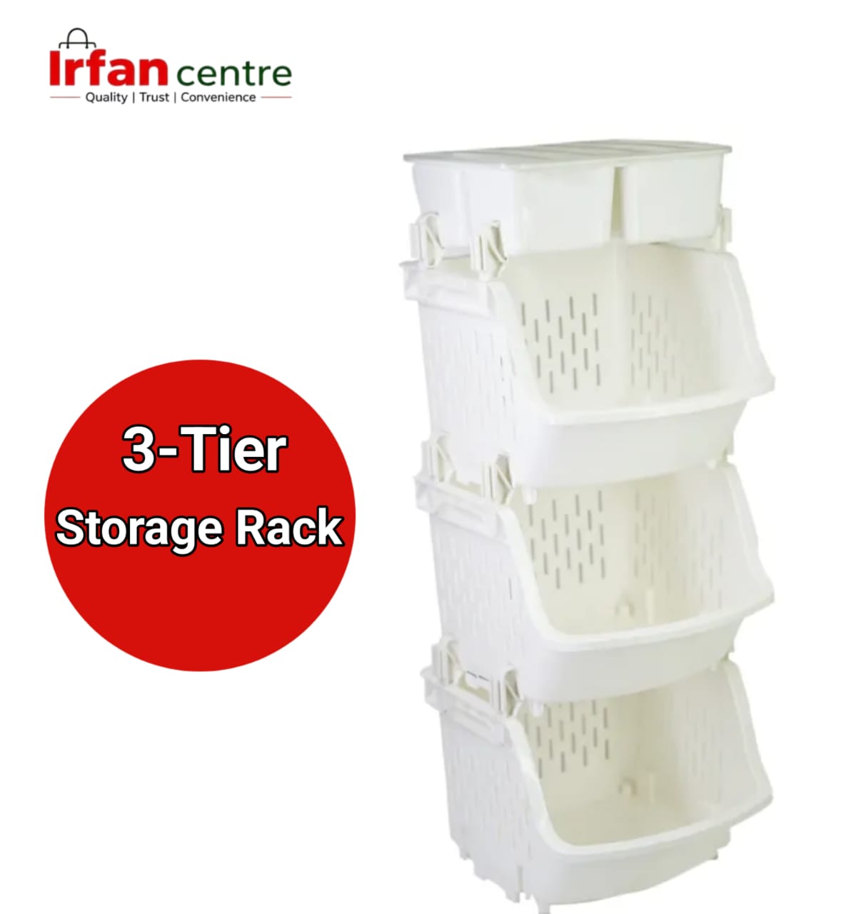 Multi-Purpose Vegetable Rack – 3 Tier Plastic Storage Organizer for Fruits, Vegetables, Grocery & Kitchen Use – Stackable & Space-Saving Design