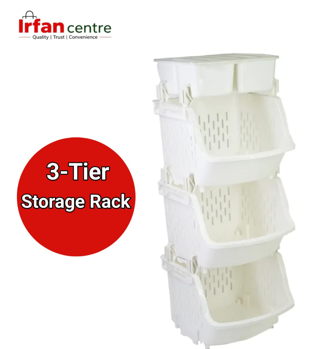 Multi-Purpose Vegetable Rack – 3 Tier Plastic Storage Organizer for Fruits, Vegetables, Grocery & Kitchen Use – Stackable & Space-Saving Design
