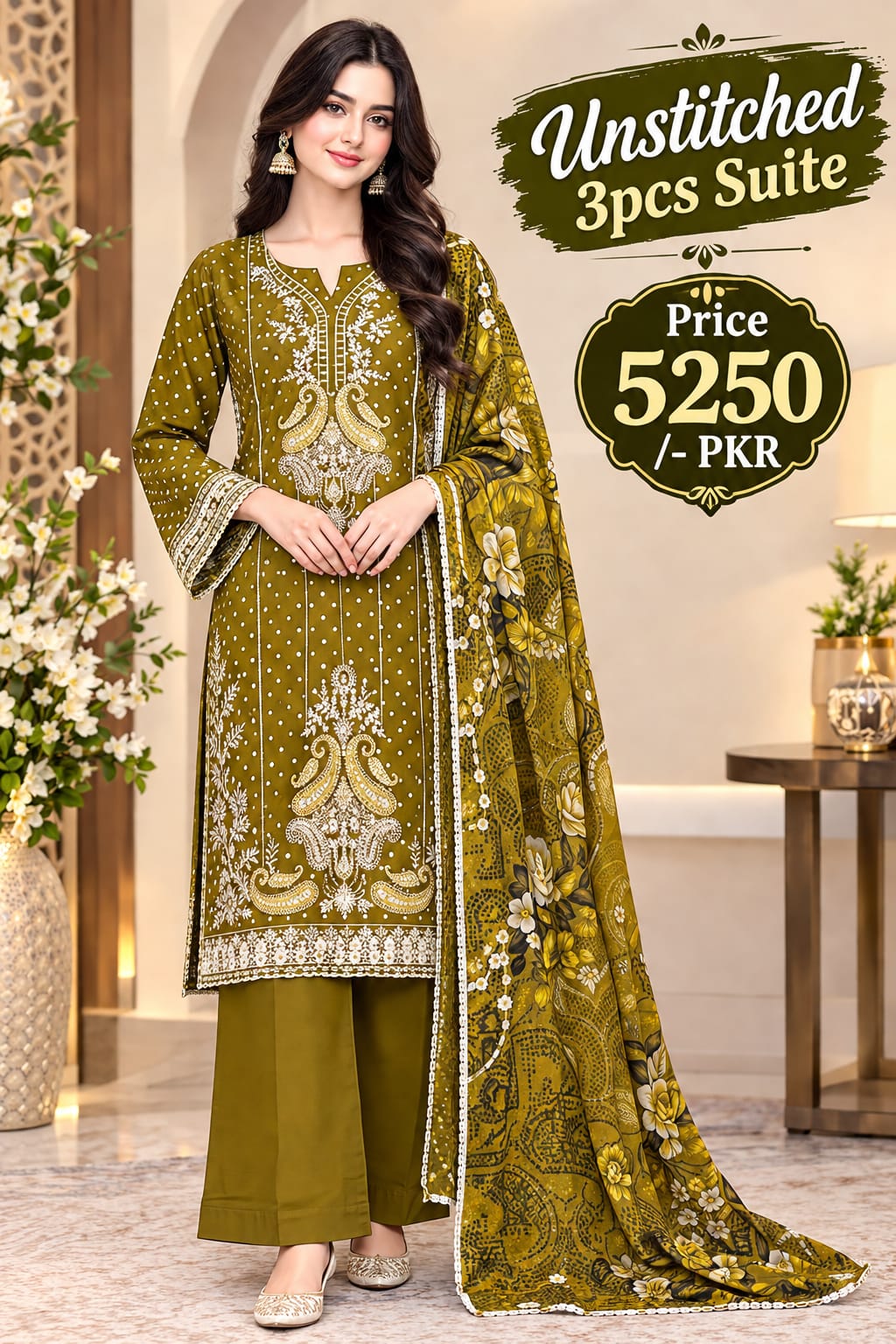 MIST - FANTAK 💜 VOL-1001 Unstitched 3Pcs Suit Stapl Slub Digital Print