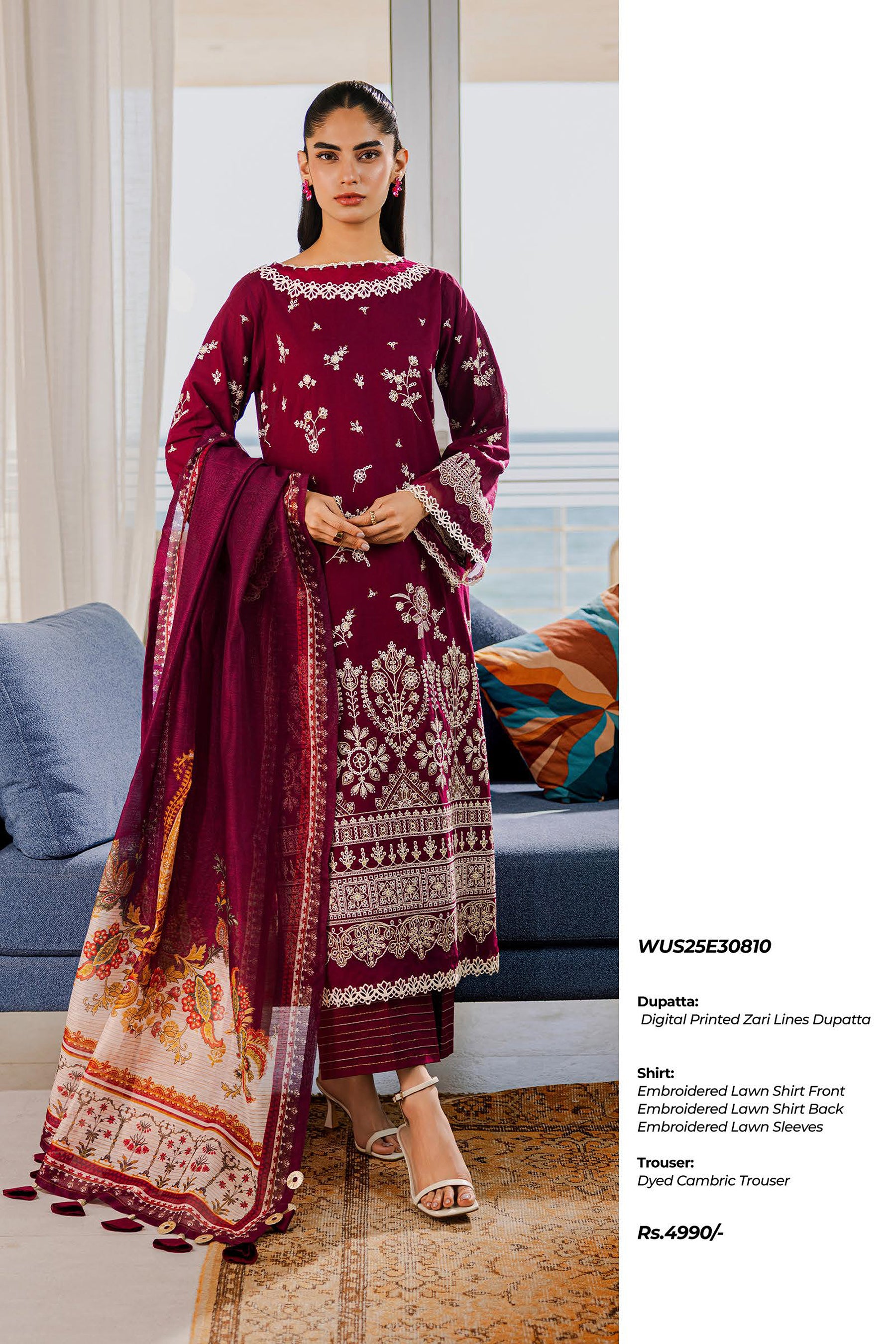 ZELLBURY UNSTITCHED CHIKANKARI